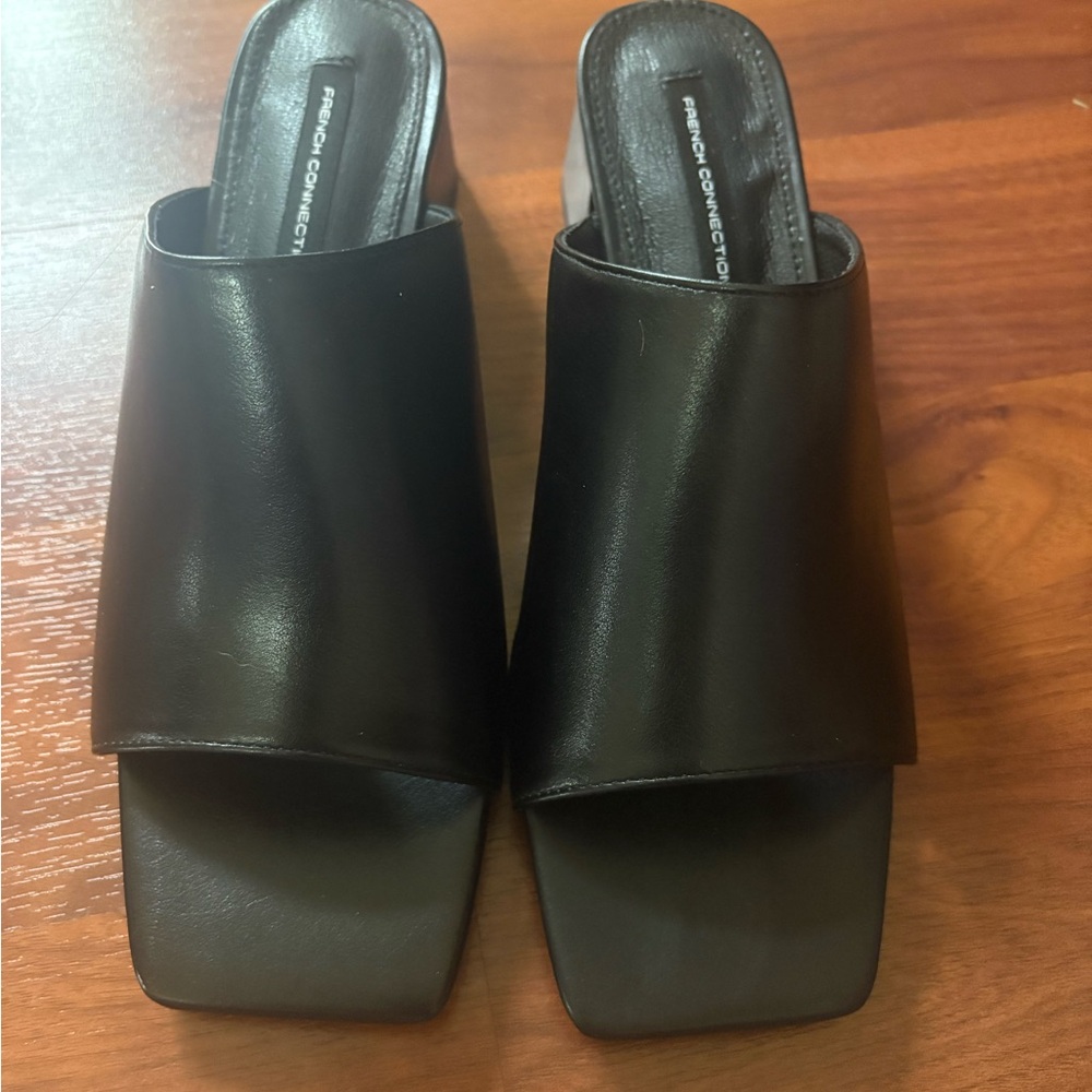 French Connection Black Leather Mules Brand New!